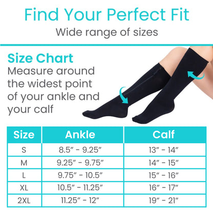 Zippered Knee High Compression Stockings 20-30mmHg